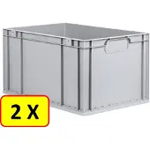 Allit 2 x Euronorm stapelbak transportkrat H32 - 60x40x32 cm - grijs