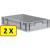 Allit 2 x Euronorm stapelbak transportkrat H12 - 60x40x12 cm - grijs