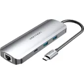 Vention TOMHB, Kabel, USB 3.2 Gen 1 (3.1 Gen 1) Type-C, 100 W, 3,5 mm, 10.100.1000 Mbit/s, Zilver