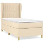 vidaXL Boxspring met matras stof crèmekleurig 90x200 cm