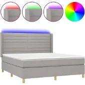 vidaXL Boxspring met matras en LED stof lichtgrijs 180x200 cm