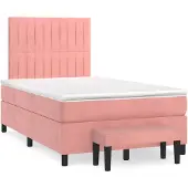 vidaXL Boxspring met matras fluweel roze 120x200 cm