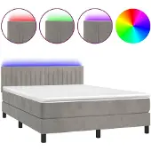 vidaXL Boxspring met matras en LED fluweel lichtgrijs 140x200 cm
