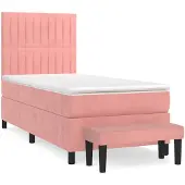 vidaXL Boxspring met matras fluweel roze 100x200 cm