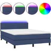 vidaXL Boxspring met matras en LED stof blauw 140x200 cm