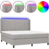 vidaXL Boxspring met matras en LED stof lichtgrijs 160x200 cm