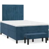 vidaXL Boxspring met matras fluweel donkerblauw 120x200 cm