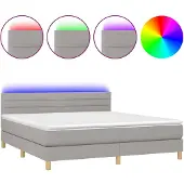 vidaXL Boxspring met matras en LED stof lichtgrijs 160x200 cm