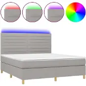 vidaXL Boxspring met matras en LED stof lichtgrijs 160x200 cm