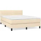 vidaXL Boxspring met matras stof crèmekleurig 140x190 cm