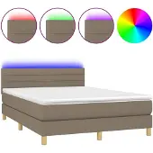vidaXL Boxspring met matras en LED stof taupe 140x200 cm