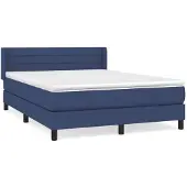vidaXL Boxspring met matras stof blauw 140x200 cm