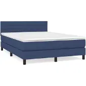 vidaXL Boxspring met matras stof blauw 140x190 cm