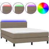 vidaXL Boxspring met matras en LED stof taupe 140x200 cm
