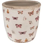 Clayre & Eef Bloempot Ø 16x16 cm Beige Roze Keramiek Vlinders Bloempot Binnen Beige Bloempot Binnen