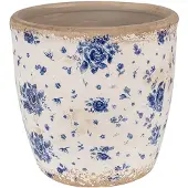 Clayre & Eef Bloempot Ø 16x16 cm Beige Blauw Keramiek Roosjes Bloempot Binnen Beige Bloempot Binnen