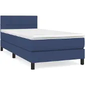 vidaXL Boxspring met matras stof blauw 90x200 cm