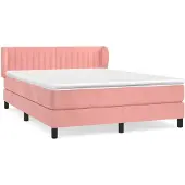 vidaXL Boxspring met matras fluweel roze 140x190 cm