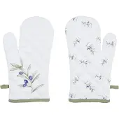 Clayre & Eef 2x Ovenhandschoen olijftakken groen 16x30 cm