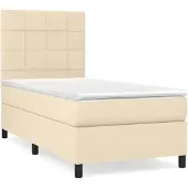 vidaXL Boxspring met matras stof crèmekleurig 90x190 cm
