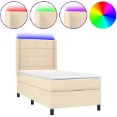 vidaXL Boxspring met matras en LED stof crèmekleurig 90x190 cm