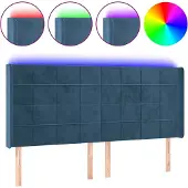 vidaXL Hoofdbord LED 183x16x118/128 cm fluweel donkerblauw