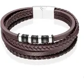 Mendes Jewelry Roestvrijstalen en Echt Lederen Heren Armband in Bruin-21cm