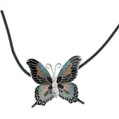 Behave - Zwart-blauwe ketting met emaille vlinder - 42 cm + verlengkettinkje