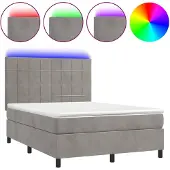 vidaXL Boxspring met matras en LED fluweel lichtgrijs 140x190 cm