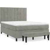 vidaXL Boxspring met matras fluweel lichtgrijs 140x200 cm