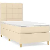 vidaXL Boxspring met matras stof crèmekleurig 90x200 cm