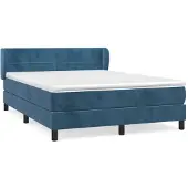 vidaXL Boxspring met matras fluweel donkerblauw 140x190 cm