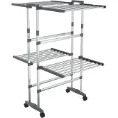 vidaXL Droogrek 2-laags met wieltjes 60x70x106 cm zilverkleurig