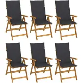 vidaXL Klapstoelen, 6 stuks, met kussens, gemaakt van massief acaciahout
