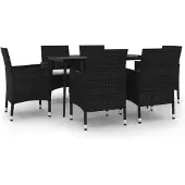 vidaXL 7-delige Tuinset met kussens poly rattan en glas