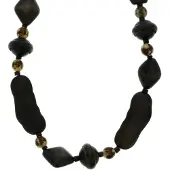 Behave - Lange bruine ketting met houten kralen 125cm