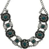 Behave - ketting oud-zilverkleur blauwe stenen - boho vintage stijl