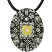 Behave - Ketting met ovale hanger zwart en geel - 40 cm (verlengketting 9 cm)