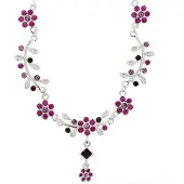 Behave - Ketting met bloemenhanger - zilverkleur - roze bloementrend