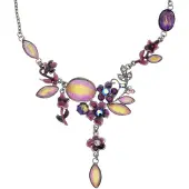 Behave - Ketting met bloemen en steentjes - Paars - 43 cm