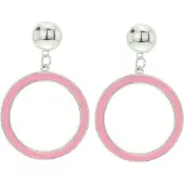 Behave - Ronde oorbellen met roze rand - Retro stijl - 5,5 cm