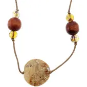 Behave Lange ketting van touw met bruine kralen – Nikkelvrije modeketting