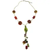 Behave - Lange ketting met bruine en groene glaskralen - 60 cm