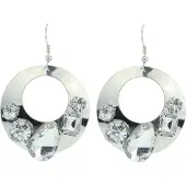 Behave - Zilverkleurige ronde oorhanger met stenen - Fashion sieraden