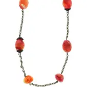Behave - Lange antiek goudkleurige ketting met gele en oranje kralen - 162 cm