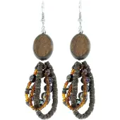Behave - Oorhangers hout en parel - Bruin - Ambachtelijk boho accessoire