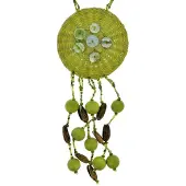 Behave - Groene Bohemian Ketting met Schelp en Hout - 64 cm