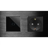 Perfect Switches TOUCH SCHAKELAAR | ALUMINIUM | ZWART | COMBINATIE DIMMERSCHAKELAAR & WANDCONTACTDOOS