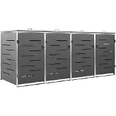 vidaXL Vuilnisbakbox voor 4 containers, 276,5 x 77,5 x 115 cm, roestvrij staal