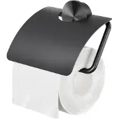 Geesa Opal toiletrolhouder met klep 14x1,9x14,2cm geborsteld metaal zwart